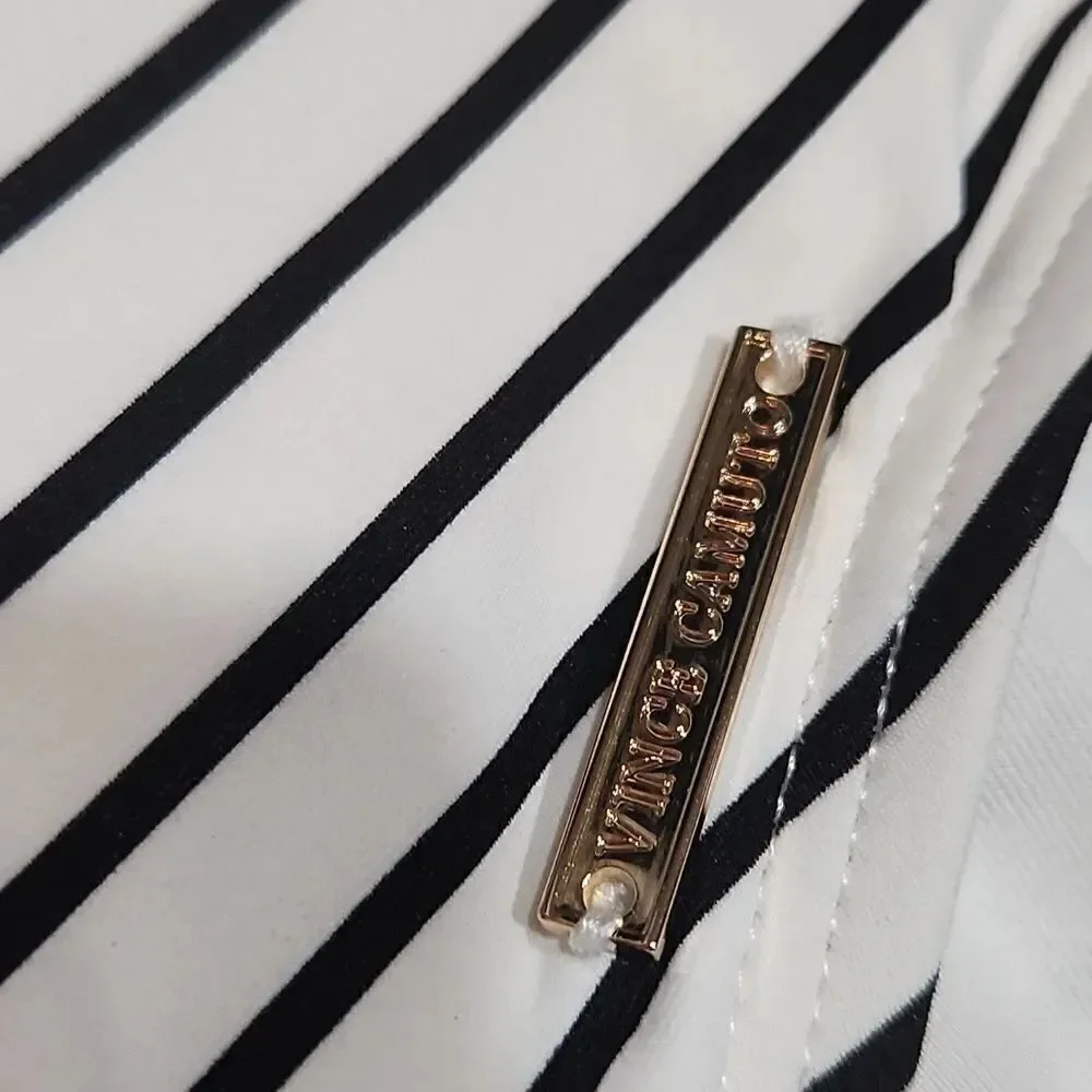 EUC Vince Camuto Black & White Striped Ruffel One Piece Swimsuit